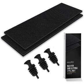 Esatto 18" x 12" Professional Service Mat, Black – Sturdy Thick Durable and Stylish Service Bar Mat for Spills, Coffee, Bars, Restaurants, Counter Top Dish Drying Mat, Glass Drying Mat (2 Pack,Black)