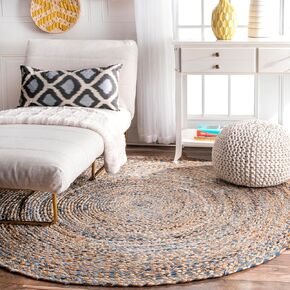 nuLOOM Eliz Braided Denim and Jute Accent Rug, 4' Round, Blue