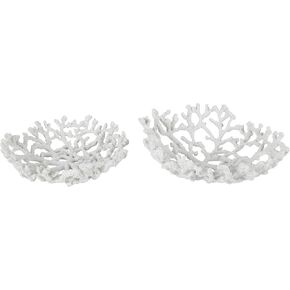 Deco 79 Resin Coral Textured Decorative Bowl, Set of 2 13", 12" W, White