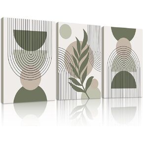 Drsoum 24x36in Large Boho Wall Art Green Sage Decor Framed Wood Modern Bohemian Abstract Geometry Canvas Prints Ready to Hang for Bedroom