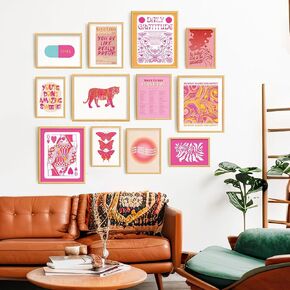 Lucky Numen Set 12 Preppy Posters For Girls Bedroom - Pink Wall Decor Aesthetic Preppy Poster Danish Pastel Wall Decor, Preppy Beach Room Decor Aesthetic Posters For Room (8x10in UNFRAMED)