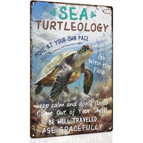 Sea Turtle Decor - Sea Turtle Gifts Metal Sign Ocean Bathroom Decor - Great SeaTurtle Decorations for Home - Turtle Sign 8 x 12 Inch