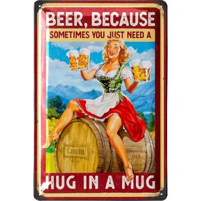 Vintage Beer Sign - Sometimes You Need A Hug In A Mug - Beer Signs for man Cave, Metal Beer Signs, Funny Metal Bar Signs, Vintage beer signs - Embossed 12x8"
