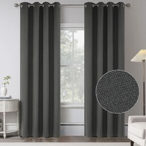 Charcoal /Dark Gray Linen 100% Blackout Curtains 84 inch length 2 panels for Bedroom - Burlap Textured Vintage Energy Saving Thermal Insulated Window Curtain Drapes for Living Room ,W 52 x L 84 Inch