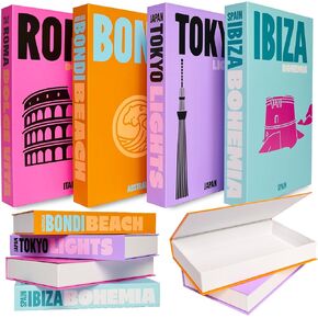 A3E Preppy Room Decor Books with Storage, Decorative Books, Coffee Table Books Decor, Faux for Decoration, Bookshelf Fake Stuff (Set of 4)