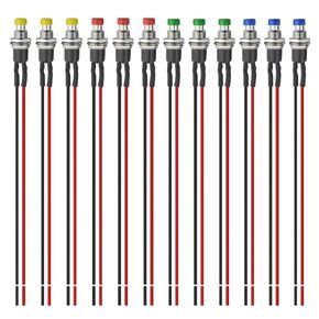 XINGYHENG 12PCS 7mm Round Momentary Push Button Switch 2 Pin On Off Spst Normal Open Light Up Push Buttons Switches with 200mm Pre-Soldered Wire (Red)
