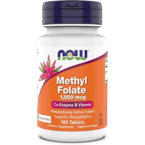NOW Supplements, Methyl Folate 1,000 mcg, Metabolically Active Folate*, Co-Enzyme B Vitamin, 180 Tablets