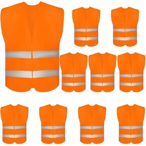10 Pack High Visibility Safety Vest for Traffic Work, Running, Surveyor and Security Guard - Construction Vest with 2 Reflective Strips, Made from Breathable and Neon Yellow Mesh Fabric