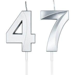 Champagne Gold 47th & 74th Birthday Candles for Cakes, Number 47 74 Candle Cake Cupcake Topper for Birthday Anniversary Party Decoration