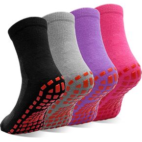 ELUTONG Grip Socks Pilates for Women Yoga Socks Ballet Barre Bikram Dance Non Slip Socks 4-10 Pairs Sticky Crew Socks