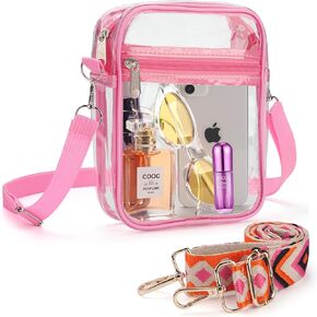 Clear Bag Stadium Approved, Clear Purse Clear Crossbody Bag for Women Stadium Clear Tote bag for Concerts Pink Bag