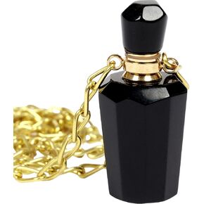 Natural Black Obsidian Pendant Necklace Gemstone Perfume Bottle Necklace for Men/Women, Healing Crystal Necklace Essential Oil Diffuser With Gold Plated Chain