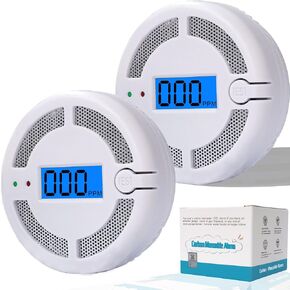 Carbon Monoxide Detectors 2Packs, CO Gas Monitor Alarm Detector,CO Sensor with LED Digital Display for Home,Depot,Battery Powered
