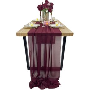 Chiffon Table Runners Romantic Sheer Wedding Table Runner Top Table Bridal Party Decoration (Red, 10ft)