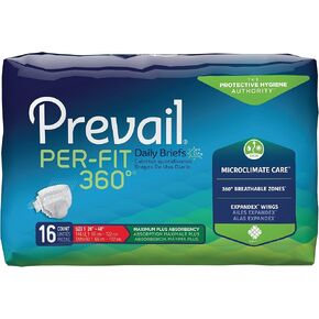Prevail Per-Fit 360 Daily Incontinence Briefs, Unisex Adult Incontinence Briefs with Tabs, Maximum Plus Absorbency, Size 1, 80 Count