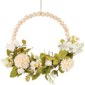 Cabilock Faux Wood Bead Garland Indoor Hanging Decoration Artificial Garland Wreaths for Front Door Garland