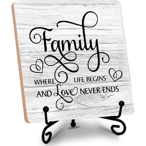 Home Décor Accents, ‘Family, Where Life Begins and Lover Never Ends’ Wood Plaque with Stand, Family Reunion Decorations, Thanksgiving, Christmas Gifts, Desk, Shelf Decorations, Gifts for Family.(012)
