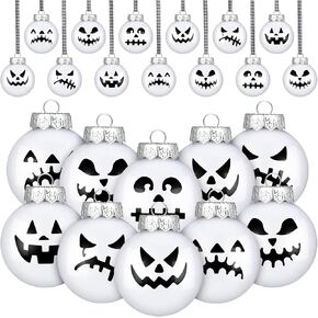 Jetec 12 Pcs Halloween Tree Ornaments Decorations Jack O Ball Ornaments for Tree Black White Halloween Ornaments Plastic Hanging Halloween Decorations for Tree Home Haunted Party (White)