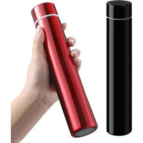 Vesici Slim Water Bottle 8.8 oz Small Stainless Steel Purse Compact Water Bottle Camping Travel Insulated Water Bottles Backpack Pocket Water Flask for Car Cold Coffee Tea (Black, Red,2 Pack)