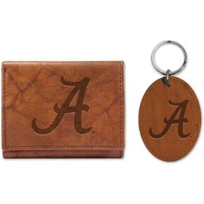 Rico Industries NCAA Genuine Leather Tri Fold Wallet and Key Fob Gift Set - Great Gift