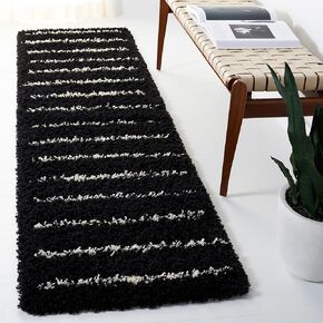 Safavieh Venus Shag Collection Runner Rug - 2'2" x 8', Ivory & Black, Stripe Design, Non-Shedding & Easy Care, 1.8-inch Thick Ideal for High Traffic Areas in Living Room, Bedroom (VNS604A)