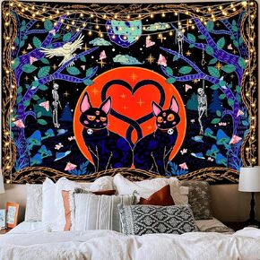 Invoibler القط نسيج الجمجمة نسيج الجمالية نسيج ساحر القمر نجوم نسيج القوطي الهيكل العظمي نسيج لطيف الحيوان نسيج الجدار شنقا لغرفة النوم (51.2 × 59.1 بوصة) in Kuwait