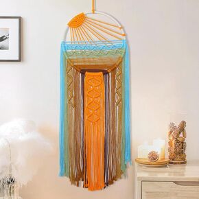 Betylifoy Sunset Macrame Wall Hanging Tapestry Sun Dream Catcher Woven Tassel Boho Large Dreamcatcher Sunrise Macrame Tapestries Wall Art Decor for Bedroom Nursery Living Room (Sunset)
