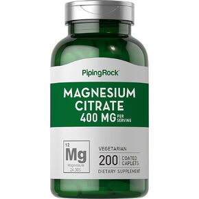 Piping Rock Magnesium Citrate | 400 mg | 200 Caplets | Vegetarian, Non-GMO, Gluten Free Supplement