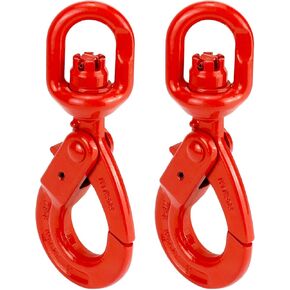 QWORK Grade 80 Drop Forged Steel Swivel Self-Locking Hook, Safety Hook, 11000 lbs Hoisting Hook, Drop Forged Strong Lock Hook, Large Swivel Eyes 1/2" Trade, Painted Finish