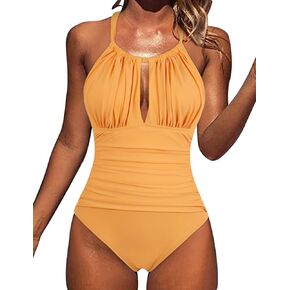 Hilor Women's One Piece Swimsuits Hlater High Neck Tummy Control Bathing Suit Sexy Ruched Monokini Swimwear