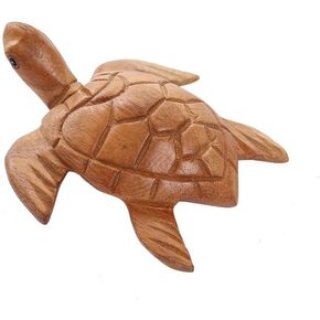 Good Luck Wooden Hand Carved Wooden Sea Turtle Statue, Sculpture Art Decorative Rustic Home Decor Accent Handmade Handcrafted Decoration (Sea Turtle)
