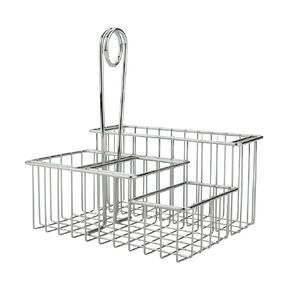 G.E.T. 4-21699 Chrome Four Compartment Condiment Caddy Metal Specialty Servingware Collection, 8" x 7" x 9" Tall, Chrome