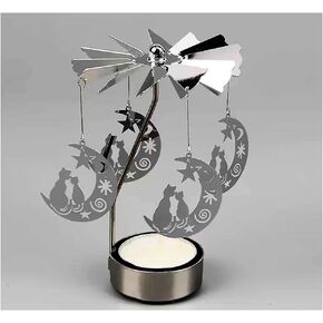 Spinning Candle Holder Cat Memorial Gifts for Cat Lovers Carousel Candle Spinner Loss of Cat Sympathy Gift Pet Sympathy Gifts for Cats, Pet Memorial Gifts Silver