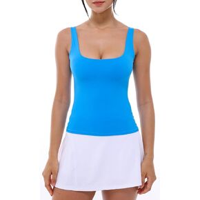 Lavento Women's Double Layer Square Neck Tank Top - Workout Yoga Tops Casual Sleeveless Shirts