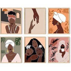 HAUS AND HUES Black Woman Wall Art - Set of 6 African American Women Wall Art, African American Art Pictures for Wall, African Wall Art for Living Room, African American Art (Beige Frame, 8x10)