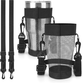 Linkidea 2 Pack Mesh Tumbler Carrier Holder Compatible with 30oz YETI Rambler, Greens Steel Beast, RTIC Tumbler, Lightweight Water Bottle Net Sling Bag with 59'' Long Strap for Insulated Mugs
