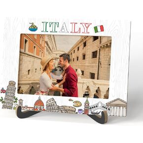 Italy Photo Frame - Italy Tourist Attractions Wooden Desktop Photo Frame Decoration with Stand - Family Vacation, Honeymoon, Wedding or Anniversary Picture Frame -A02