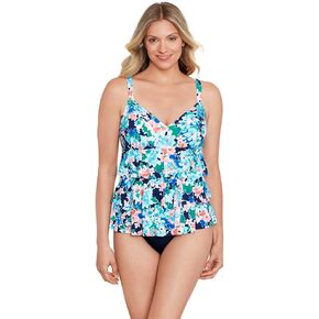 Penbrooke Shape Solver Women's Ditsy Day Triple Tier Fauxkini Soft Cup Adjustable One Piece Swimsuit