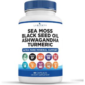 Sea Moss 3000mg Black Seed Oil 2000mg Ashwagandha1000mg Burdock 1000mg Root Mineral Support (120)