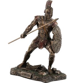 Veronese Design Achilles Rage Trojan War Hero Achilleus Holding Spear and Shield Statue