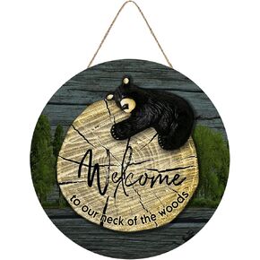Wood Plaque Sign Wall Hanging Welcome to Our Neck of The Woods Wood Sign Bear Wood Sign Cabin Decor Wall Hanging Home Decor 12Inch