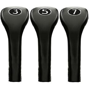 New Black Zipper 3 5 7 Leatherette Fairway Golf Club Covers Wood Headcovers Head Cover Metal