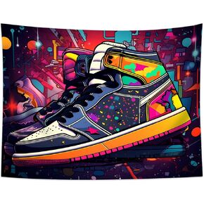 QGHOT Retro Sneaker Tapestry, Basketball Wall Art Sports Shoe Head Poster Sneakerhead Backdrop Party Decorations For Teen Boys Girls Room Bedroom Drom Decor Accessories 90x70in
