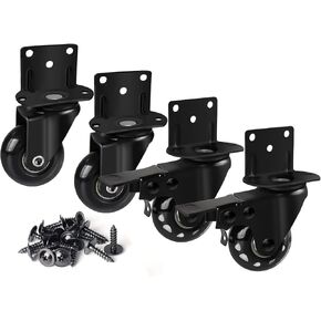 عجلات تثبيت جانبية مقاس 2 بوصة على شكل حرف L مع فرامل مجموعة شديدة التحمل مكونة من 4 قطع، عجلات مطاطية صامتة للأثاث، خزانة المطبخ، سرير الطفل، الطاولة، سعة التحميل 400 رطل in Kuwait