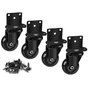Side Mount Caster Wheels 2 Inch L Shaped Plate Swivel Casters with 2 Brakes Heavy Duty Set of 4, Silence Rubber Wheels for Furniture, Kitchen Cabinet, Baby Bed, Table, Loading Capacity 400 Lbs