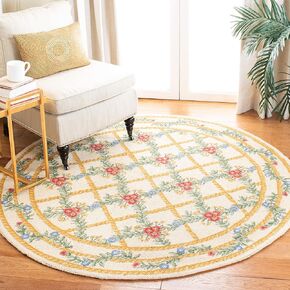 SAFAVIEH Chelsea Collection Area Rug - 5'6" Round, Ivory, Hand-Hooked French Country Wool, Ideal for High Traffic Areas in Living Room, Bedroom (HK62A)
