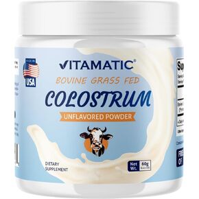 Vitamatic Bovine Colostrum Powder - Supplement for Gut Health, Hair Growth, Beauty, Muscle Recovery, & Immune Support - Easy to Mix - 30 Servings (Unflavored) (30 Servings, Unflavored)