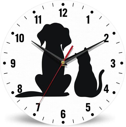 Clock for Bedroom,Black Cat Dog Wall Clock Battery Operated 10 Inch,Animals Round Clock Silent Non-Ticking Wall Decor for Farmhouse Office Home School Living Room Bedroom in Saudi Arabia