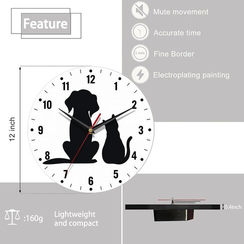 Clock for Bedroom,Black Cat Dog Wall Clock Battery Operated 10 Inch,Animals Round Clock Silent Non-Ticking Wall Decor for Farmhouse Office Home School Living Room Bedroom in Saudi Arabia