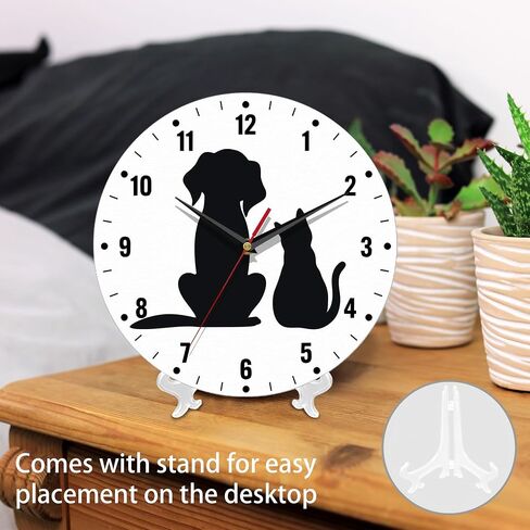 Clock for Bedroom,Black Cat Dog Wall Clock Battery Operated 10 Inch,Animals Round Clock Silent Non-Ticking Wall Decor for Farmhouse Office Home School Living Room Bedroom in Saudi Arabia